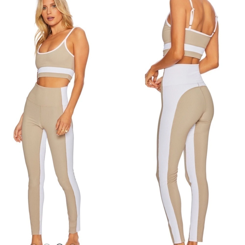 Beach riot ribbed color block cream tan stretch legging pants new xl women’s